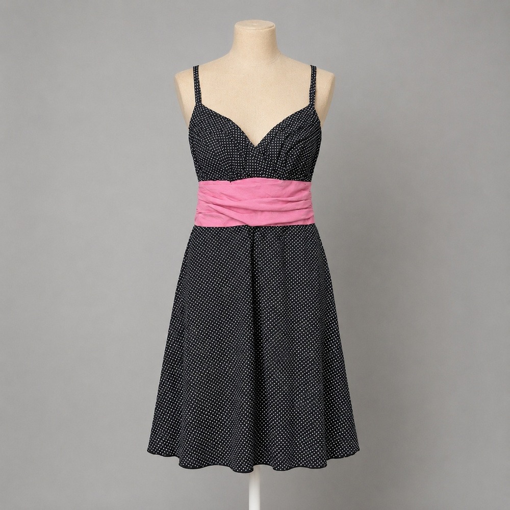 Vintage Y2K Polka Dot Babydoll Mini Dress Size S Black Retro Pinup Hoco Preppy